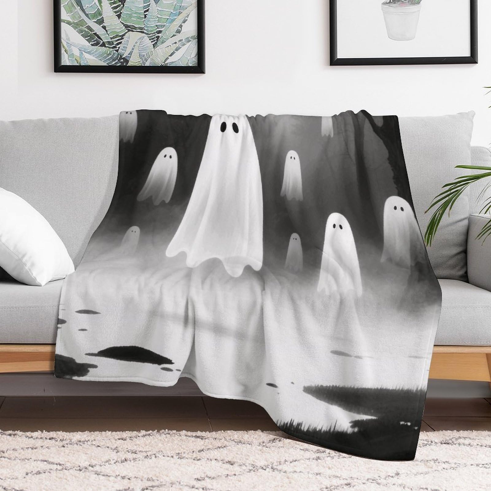 Custom Ghost Blanket Lightweight Flannel Fleece Throw for Couch Sofa Bed Luxury Soft Cozy Plush Lap Bedtime Blanket for All Seasons Bedroom Home Decor Gifts 60x80