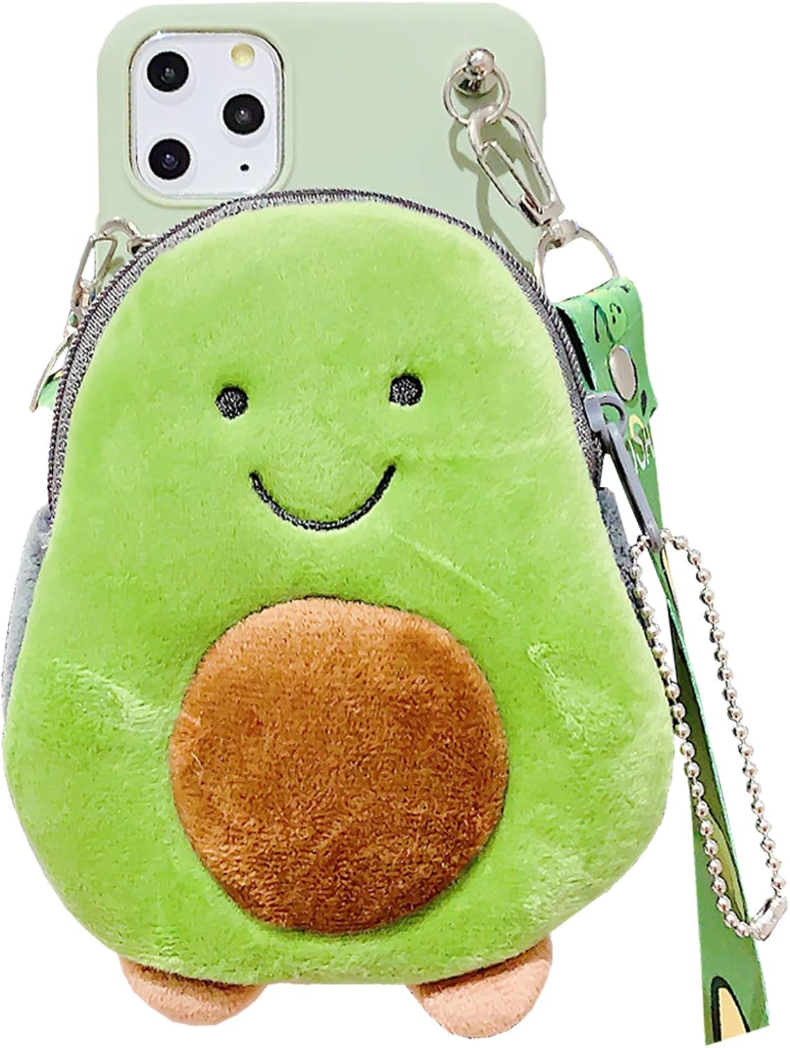 SGVAHY Phone Case for iPhone 7 Plus/iPhone 8 Plus Case Wallet with Long Strap Kawaii iPhone Case Cute Avocado Phone Case Cover Soft Silicone Shockproof Cover Protective Case for Womens Girls