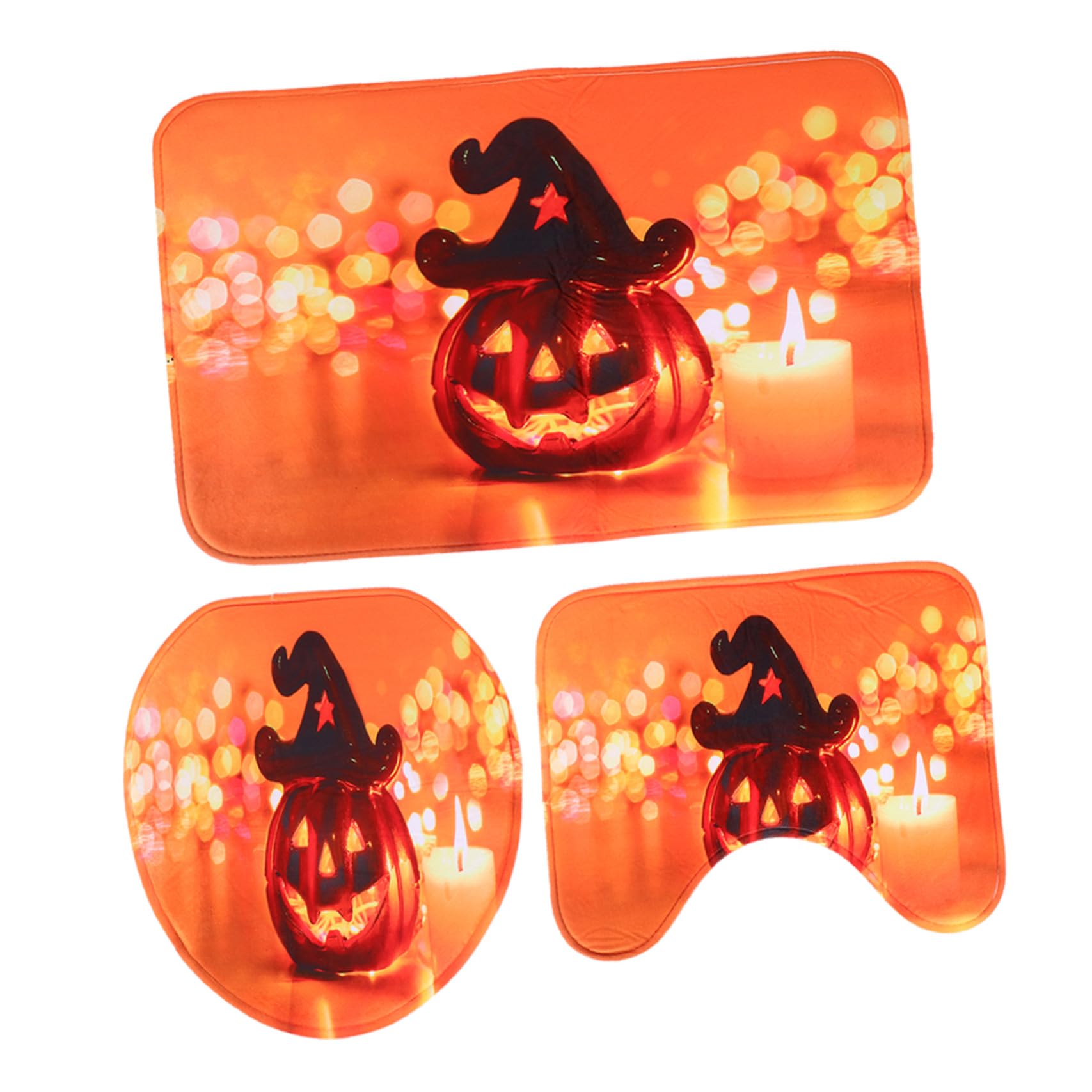 Tapis de bain Halloween antidérapant avec parure de toilette orange pour décoration thématique