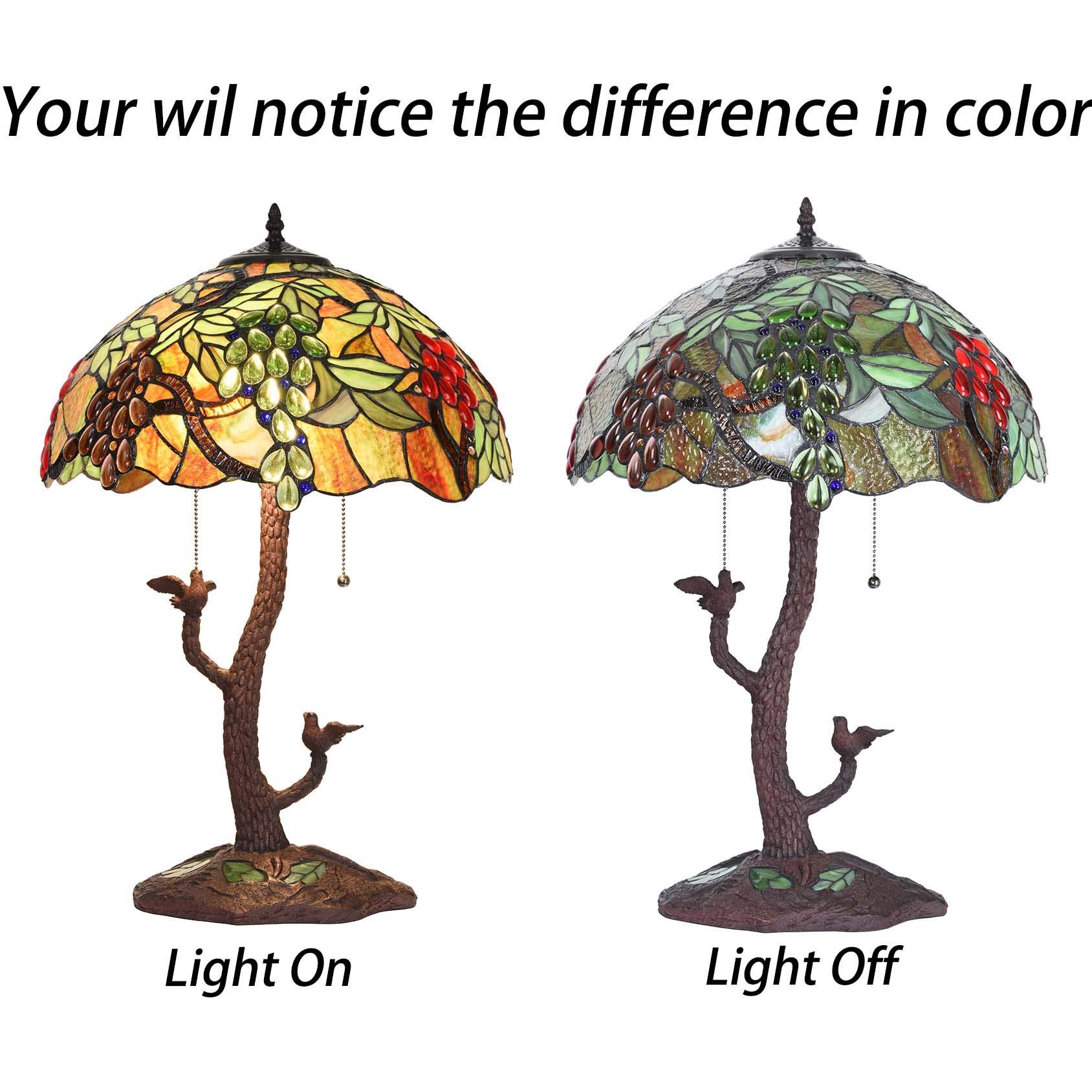 1656-H アンティーク　ステンドグラス　スタンドライト　3灯　ぶどう zh241-1.jpg