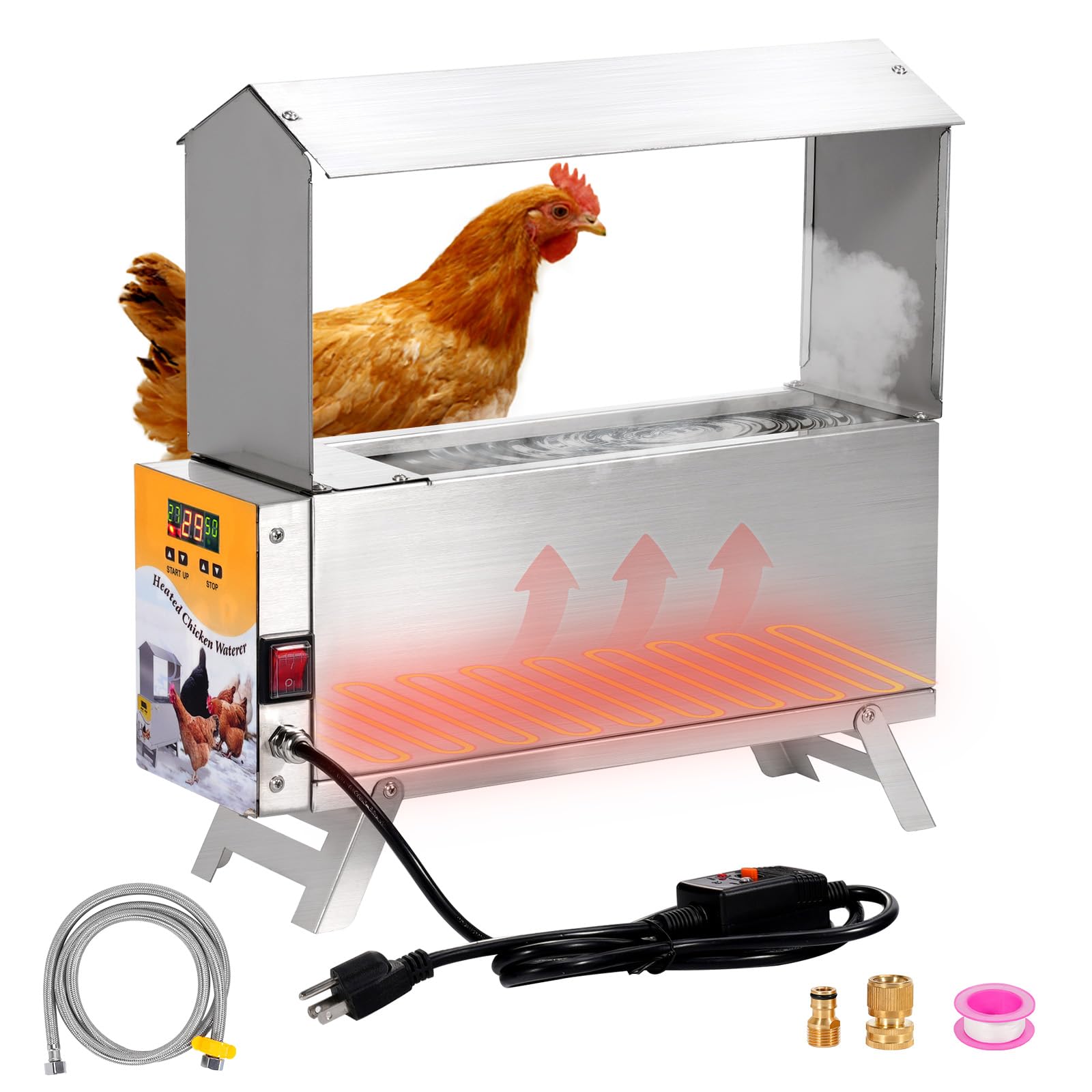 Scaldabagno per pollo per l'inverno, 5 l, riscaldato automatico con gamba regolabile e controllo termostato, scaldabagno antigelo per pollame, accessori per pollame