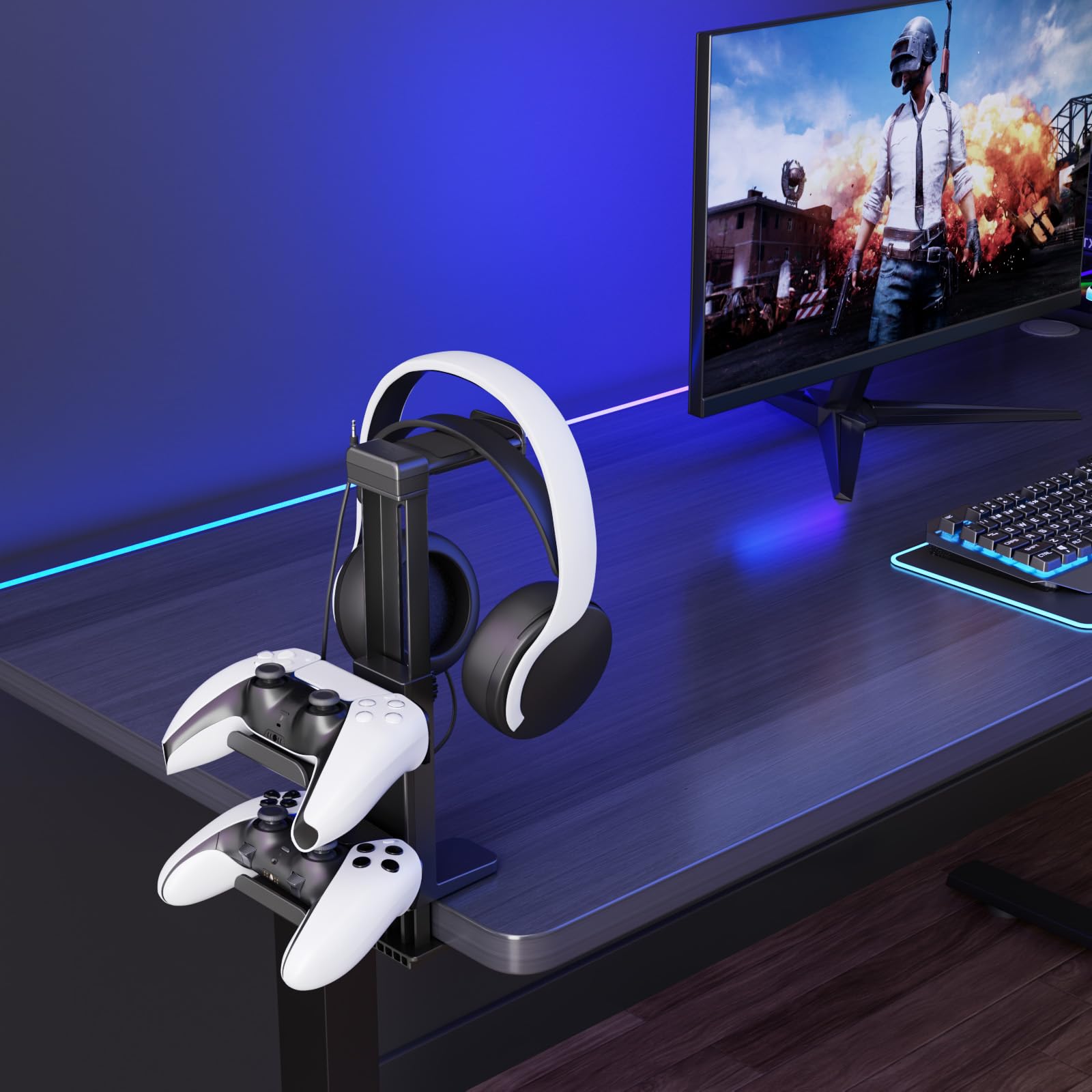 Kosker Porta Cuffie e Joystick da Scrivania con Altezza Regolabile, Supporto Controller da Sopra e Sotto il Tavolo per PS5/Xbox/Switch, Support Accessori Scrivania con Rotazione a 360°