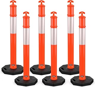 BATTIFE Delineator Post with Base 45 ", Orange Traffic Delineator Cones with Reflective Collar for Driving Practice, Construction Work (6 Pack)