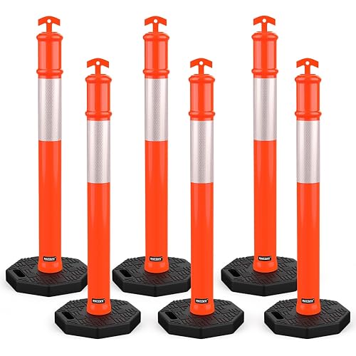 BATTIFE 45 inch Traffic Cones Delineator Posts with Base Orange 6 Pcs