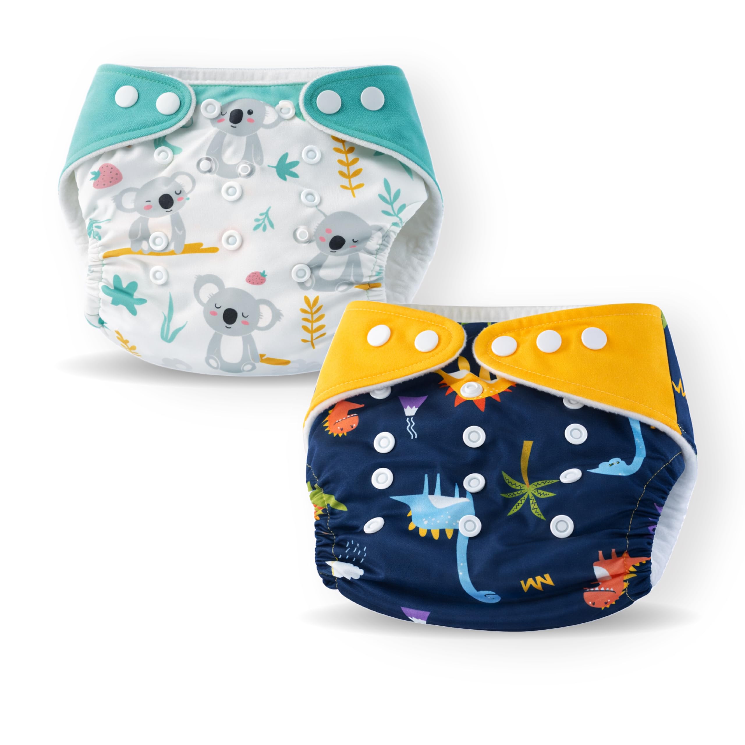 Reusable Cloth Diapers | Dinosaur Adventure + Koala Forest | 6-Layer Absorbent Washable Nappies | Adjustable Baby Diapers for 3 Months to 3 Years | Leakproof OEKO-TEX Certified | Pack of 2-image-21