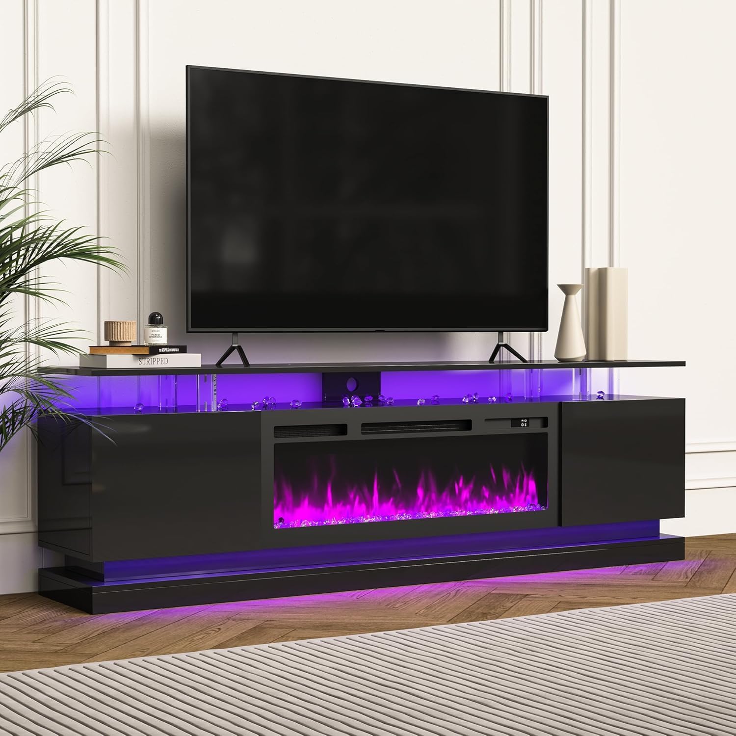 Amazon.com: AONYAYBM Fireplace TV Stand with 36 in Electric Fireplace, LED Light Entertainment ...