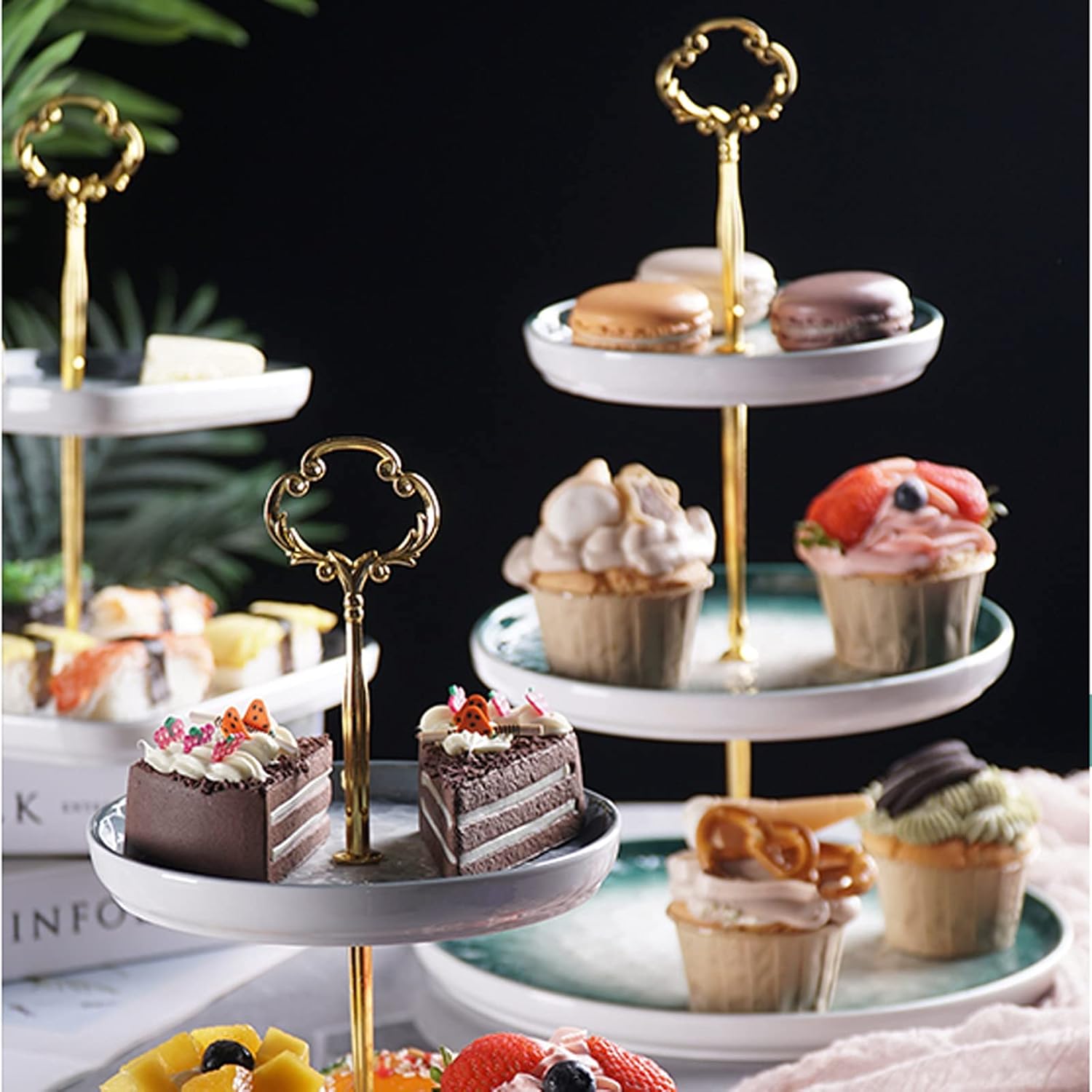 Cake Stand 3-Tier Ceramic Cake Stand Round Dessert Table Detachable Cupcake Display Stand Multi-Purpose Afternoon Tea Pastry Serving Tray Cake Holder (Color : Green), jinyi2016SHOP-1998