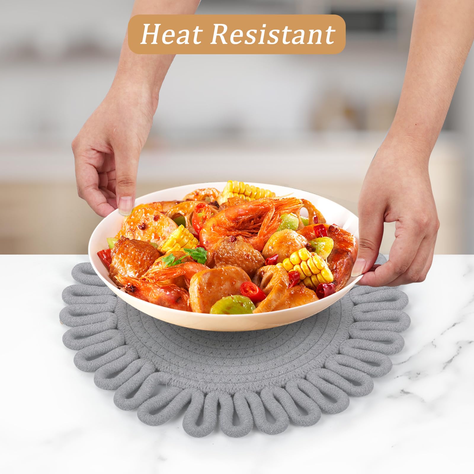 comfoyar Round Placemats Set of 4, 30cm Non-Slip Cotton Woven Place Mats - Image 3