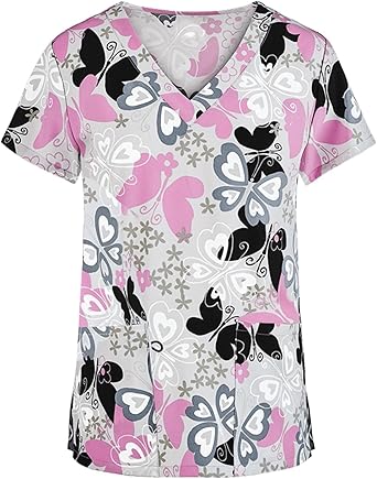 OIOLOYJM Printed Scrub Tops Women Short Sleeve V Neck Plus Size Scrubs for Womens Nursing Uniforms Shirts with Pockets