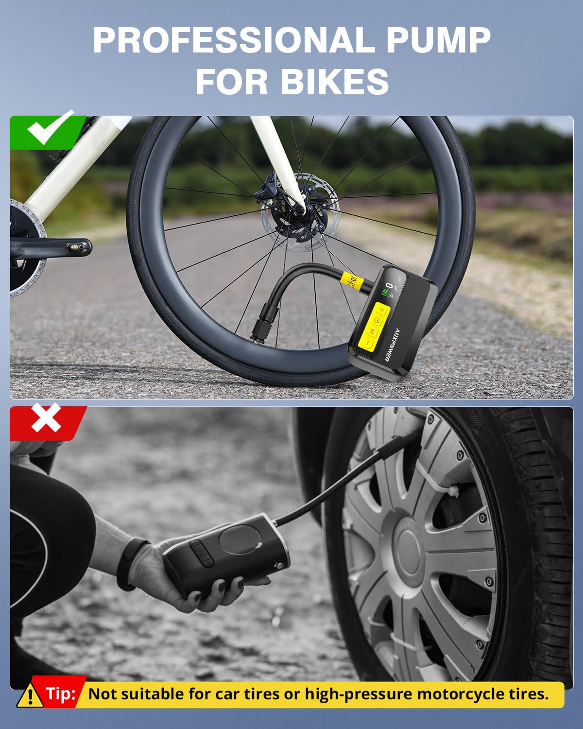 Auxpower Mini pompa elettrica per bicicletta, portatile, con manometro, 120 psi, gonfiaggio rapido, ad alte prestazioni, per pneumatici e palloni (Presta e Schrader)