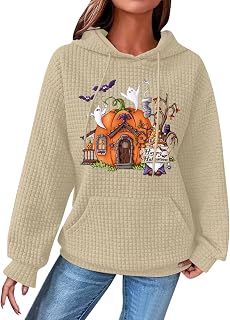 DIYIOUZHOU Casual Sweatshrit for Women Lightweight Long Sleeve Hooded Camping Hallowee with Pockets Tops for Women