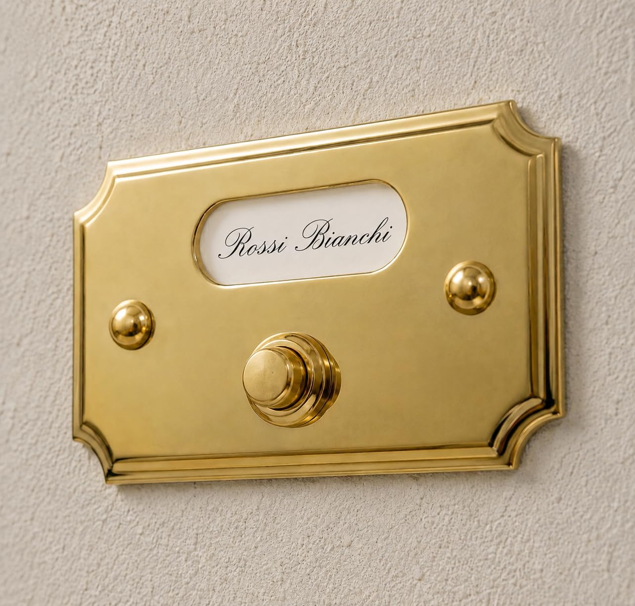 Neroni Mameli Campanello in Ottone Lucido per Esterno abitazione - Porta Ingresso Casa, con Pulsante Elettrico - Modello Tiberio - Made in Italy