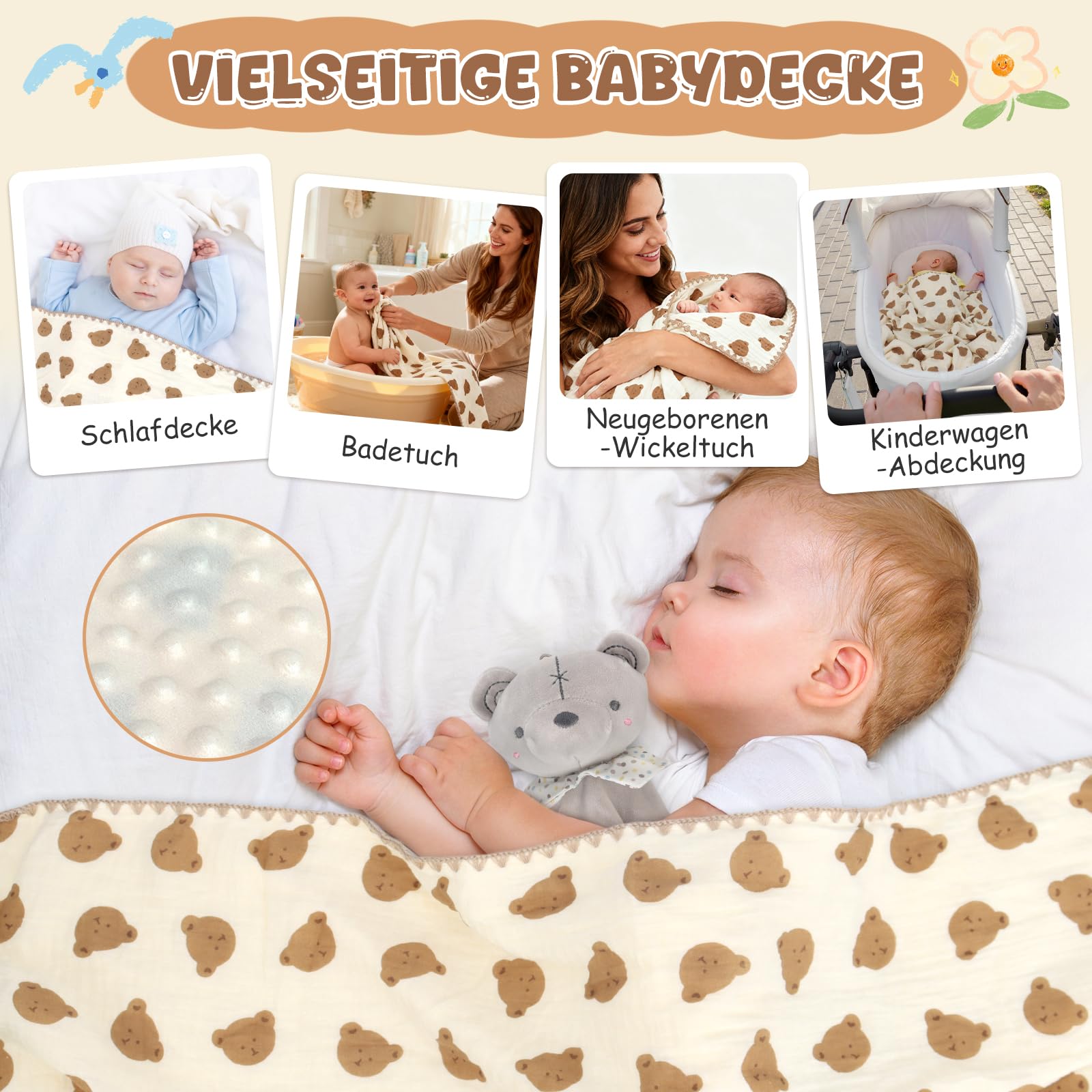 Neugeborenen Geschenk, Baby Geschenkset für Jungen/Mädchen, Sensorisches Buch, Babydecke, Wickelsocken, Rassel, Lätzchen, Meilensteinkarten, Baby Geburt Geschenk, Babyparty