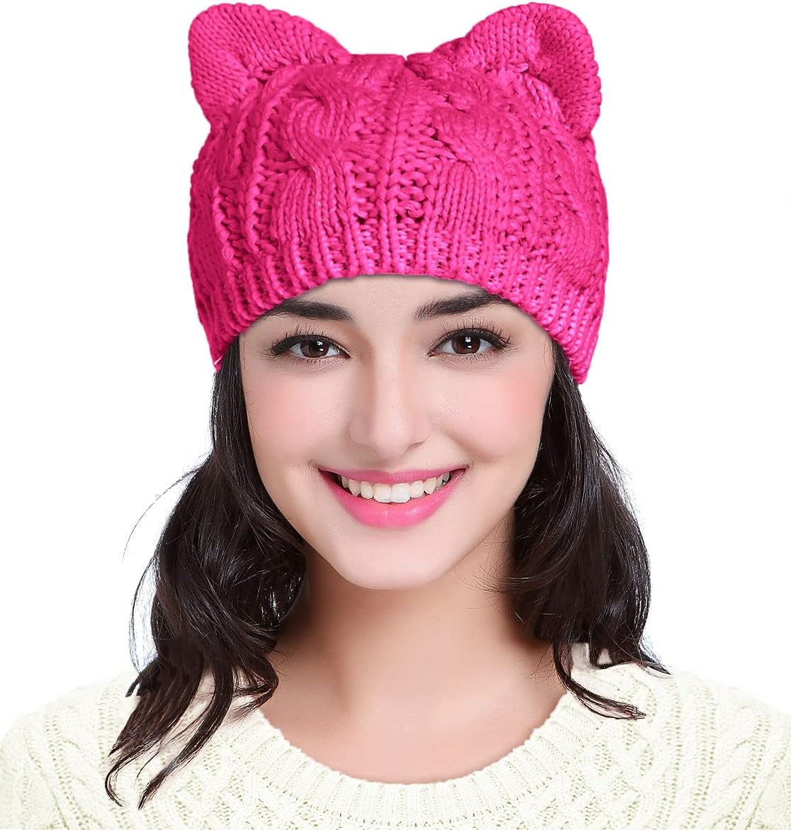 v28 Women Men Girls Boys Teens Cute Cat Ear Knit Cable Rib Hat Cap Beanie