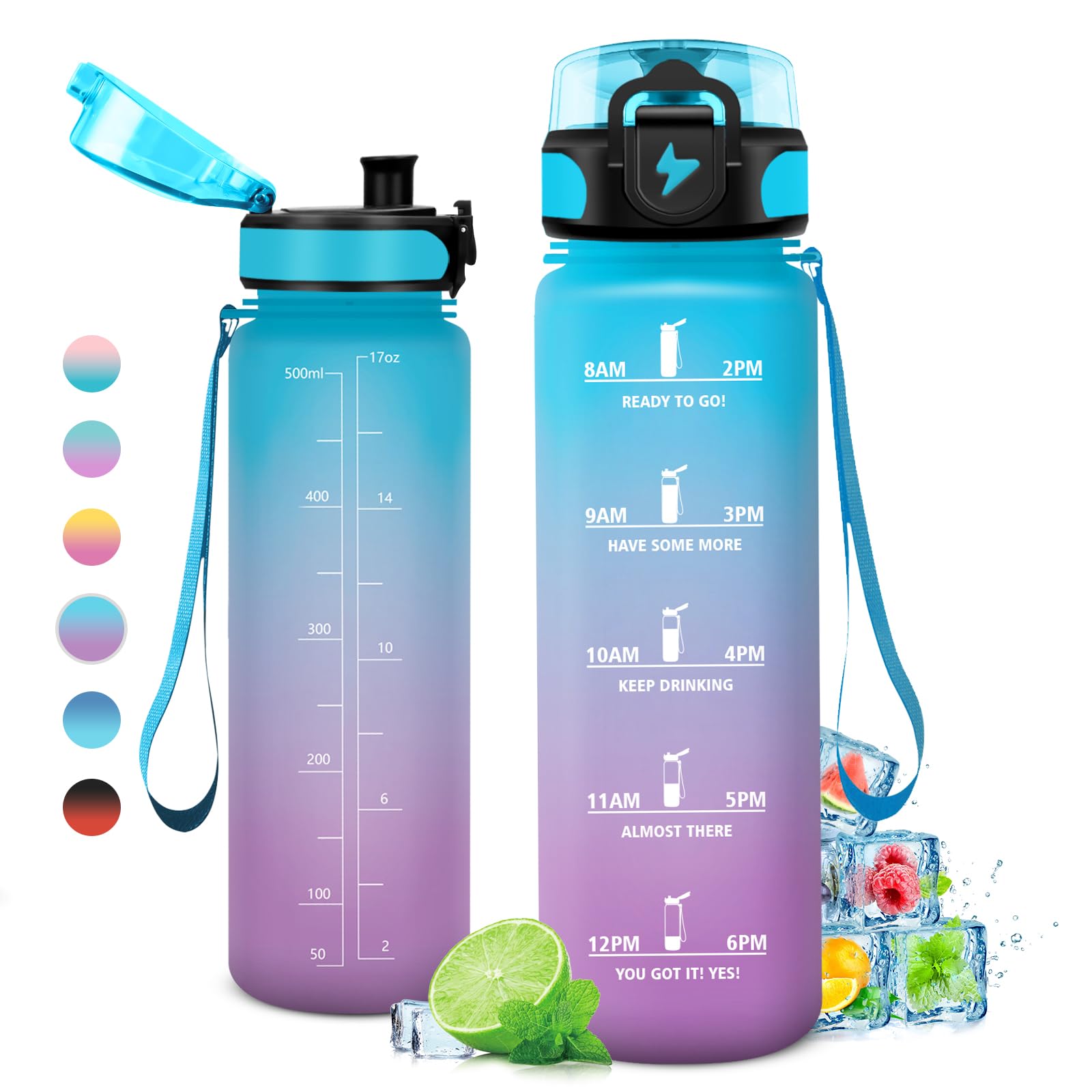 Borraccia Sportiva 500ml/1L/1.5L | Motivazionale, Antiperdita, Con Filtro E Indicatore Tempo - Foto 7