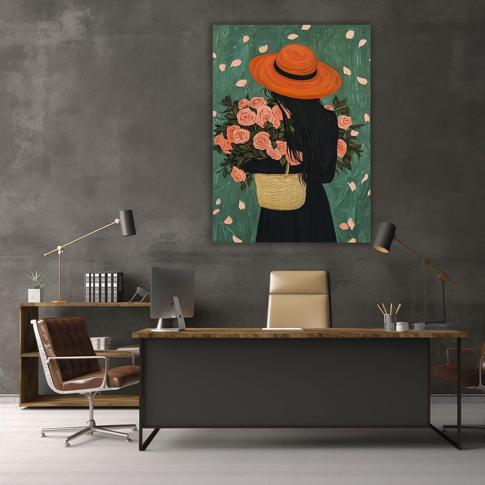 AMXBZC Afroamerykanie, płótno, sztuka ścienna, kobieta, kwiatowa grafika boho, czarna kobieta, abstrakcyjna dziewczyna, druk artystyczny, obraz do salonu, łazienki, grafika na ściany (zielona 7) - 80