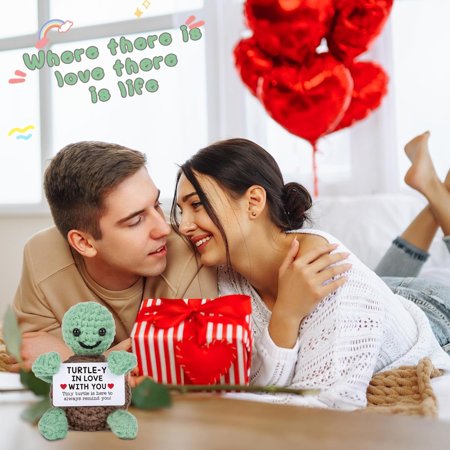 Funny Turtle Crochet Gifts for Her Him, I Love You for Wife Husband, Small Gifts for Girlfriend Boyfriend, Cute Anniversary Birthday, Emotional Positive Crochet Turtle - Image 4