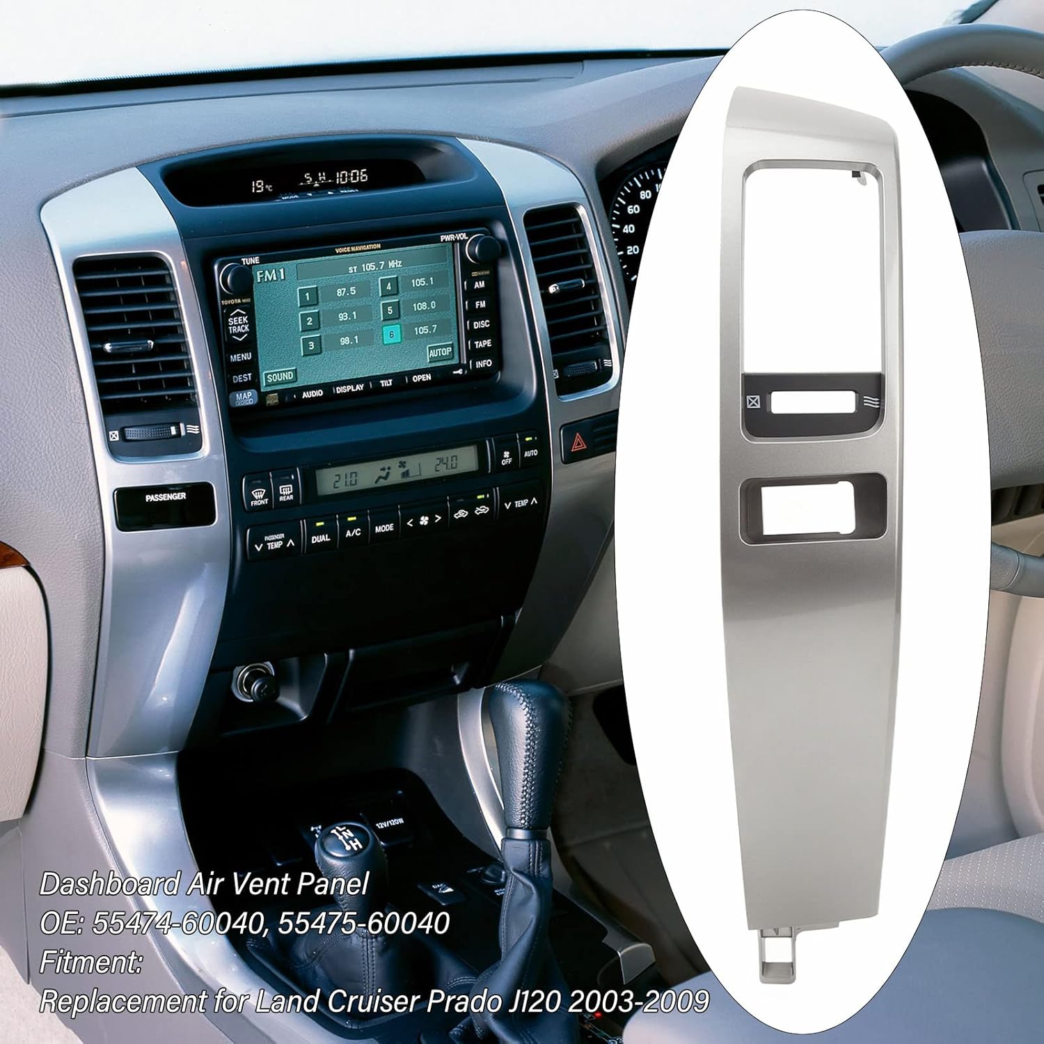 Dashboard Air Vent Panel, 55474‑60040, 55475‑60040, Left Right Panel Replacement for Prado 2003‑2009 Silver