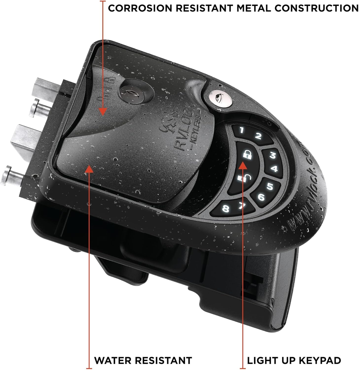 RVLock Class C Charter Keyless Entry Keypad and Handle with Fob, All Metal RV Door Lock and Latch Replacement Kit, Upgraded Silicone Keypad for Class C and A Motorhomes, Fits openings 4.5 x 3.5 Inches