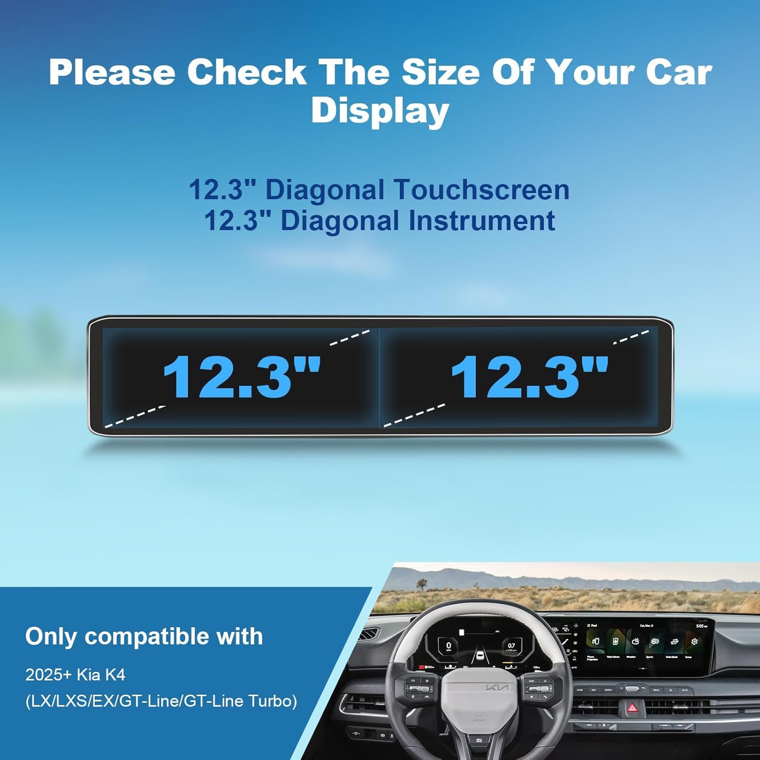 (2pcs) 2025 2026 K4 Screen Protector for Kia K4 (LX/LXS/EX/GT-Line/GT-Line Turbo) All-in-One 12.3-inch Display, 2026 2025 K4 Sedan Hatchback Accessories Ultra HD Touch Sensitive 12.3"