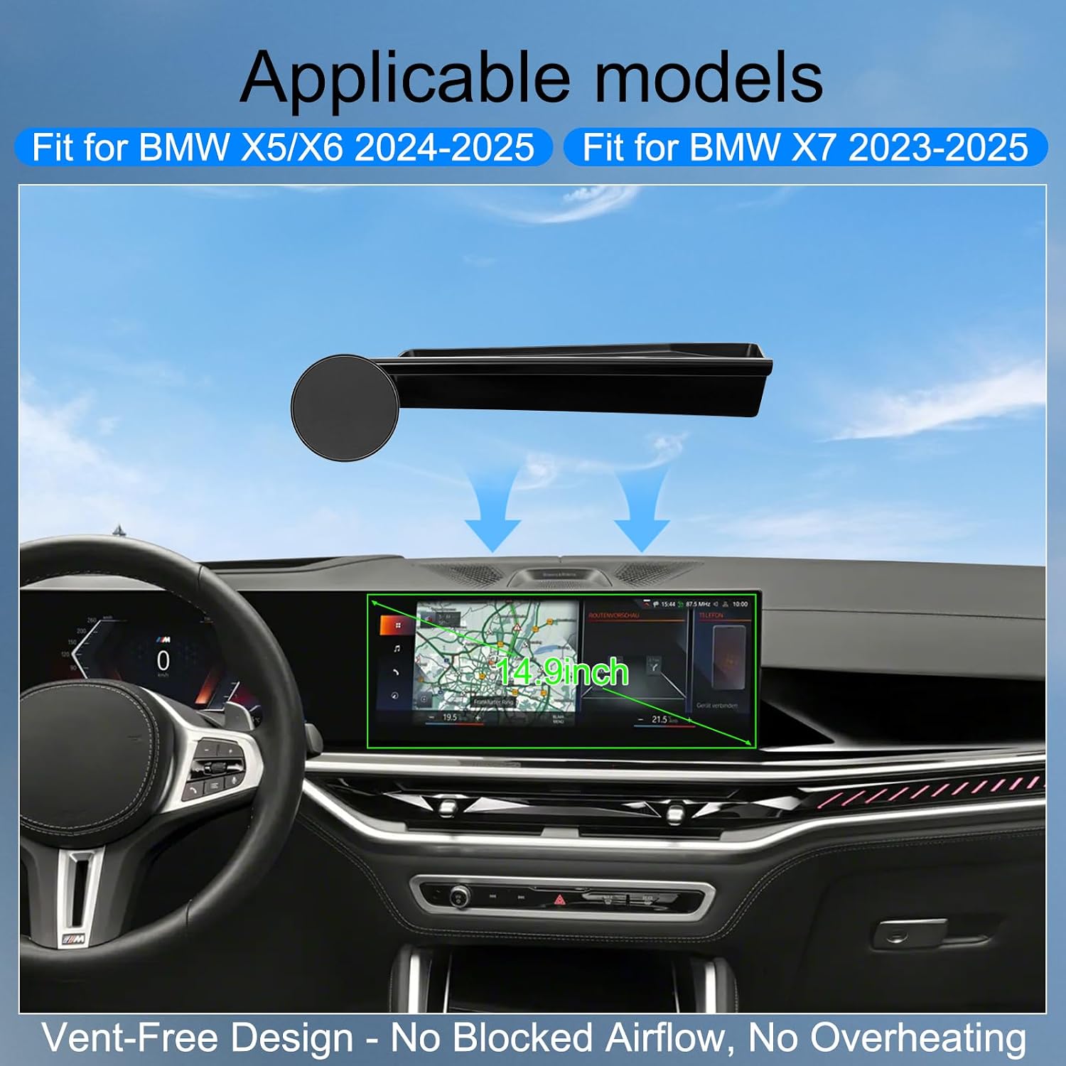 Car Phone Holder Compatible with BMW X5 X6 2024 2025, Compatible with BMW X7 2023-2025 Auto Accessories 14.9-inch Screen Fixed Clip, Cellphone Mount Compatible with MagSafe Navigation Screen Bracket