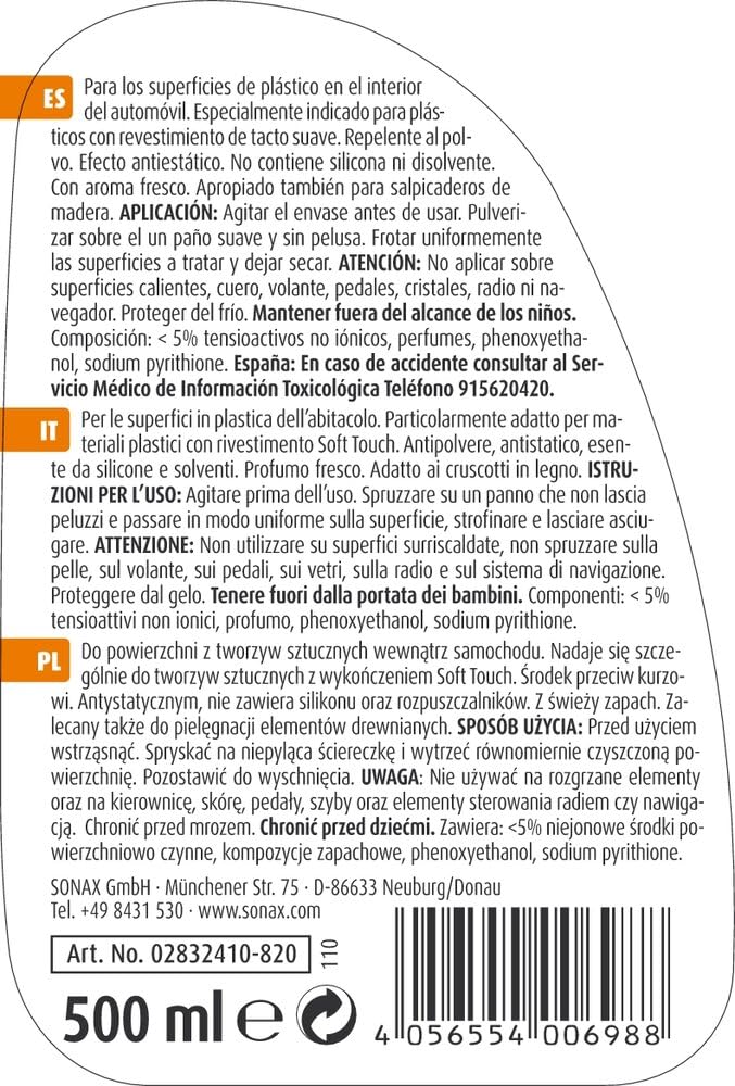 SONAX XTREME Detergente Per Abitacolo - 500ml Per Plastiche E Cruscotti