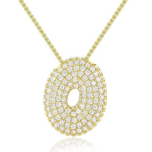 AGGRAD Bubble Letter Necklace, 14k Gold/Silver Balloon Initial Diamond Pendant Chain Necklace Dainty Pave Jewelry Gift for Women