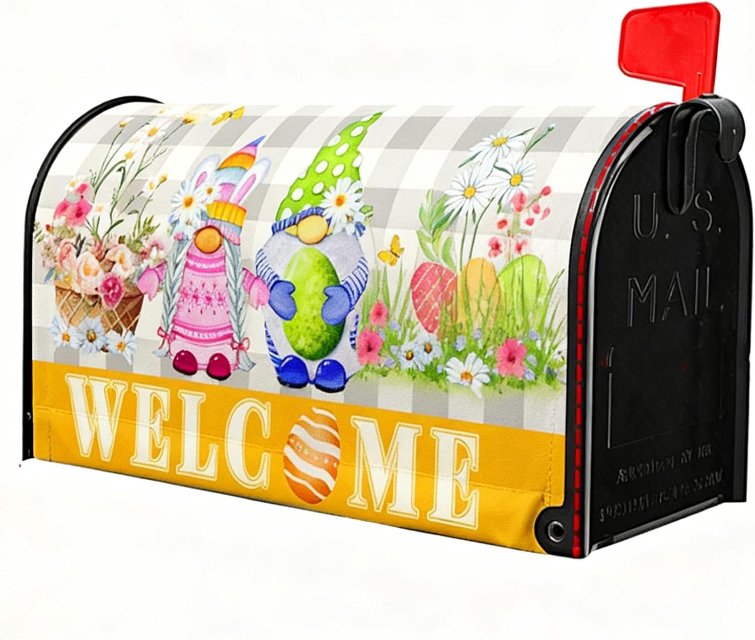 Easter Mailbox Covers Magnetic Tandard Size Spring Gnomes Welcome Outdoor Mailbox Cover 21x18in Daisy Easter Eggs Holiday Mailboxs Wrap Post Letter Box Cover for Yard Farmhouse Garden Yard Decor