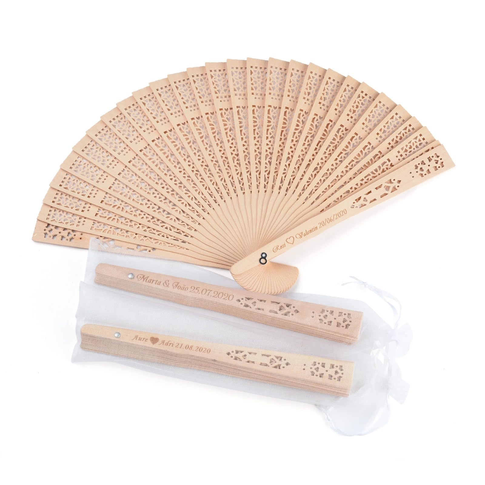 Éventail à main pliable en bois WOMB de haute qualité gravé pour cadeau de mariage raffiné
