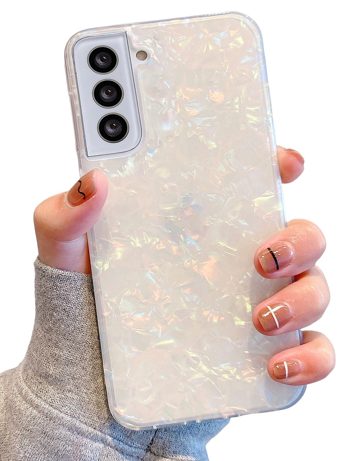 J.west Galaxy S21 Case 5G 6.2-inch, Luxury Sparkle Glitter Translucent Clear Opal Pearly Thinfoil Design Shiny Graphic Print Soft Silicone Cover for Women Girls Slim TPU Protective Phone Case Colorful