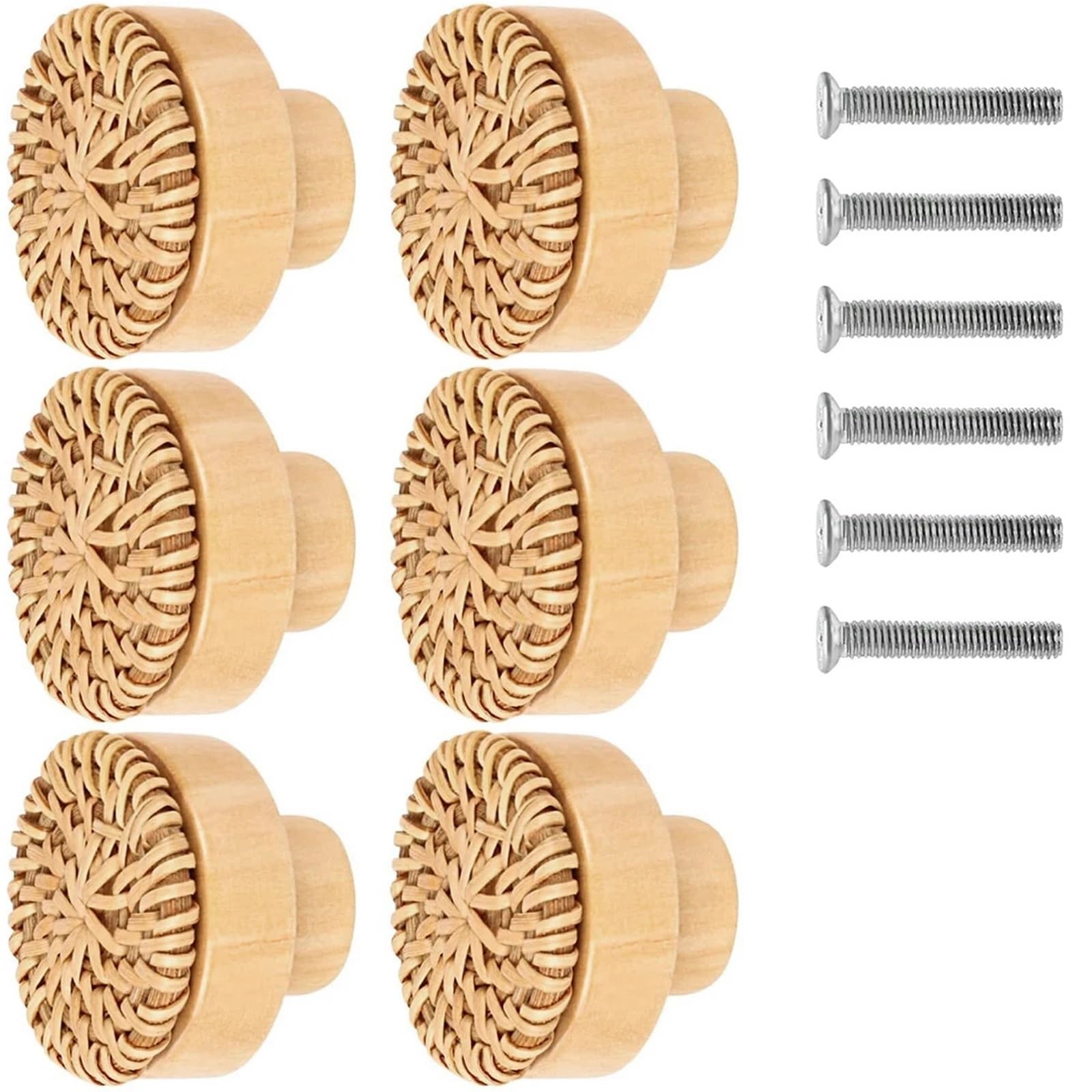 Lsnnmu 12Pcs 6-24Pcs Rattan Drawer Knobs Wooden Dresser Handmade Cabinets Handles Furniture Wardrobe Door Pulls For Home(12Pcs)