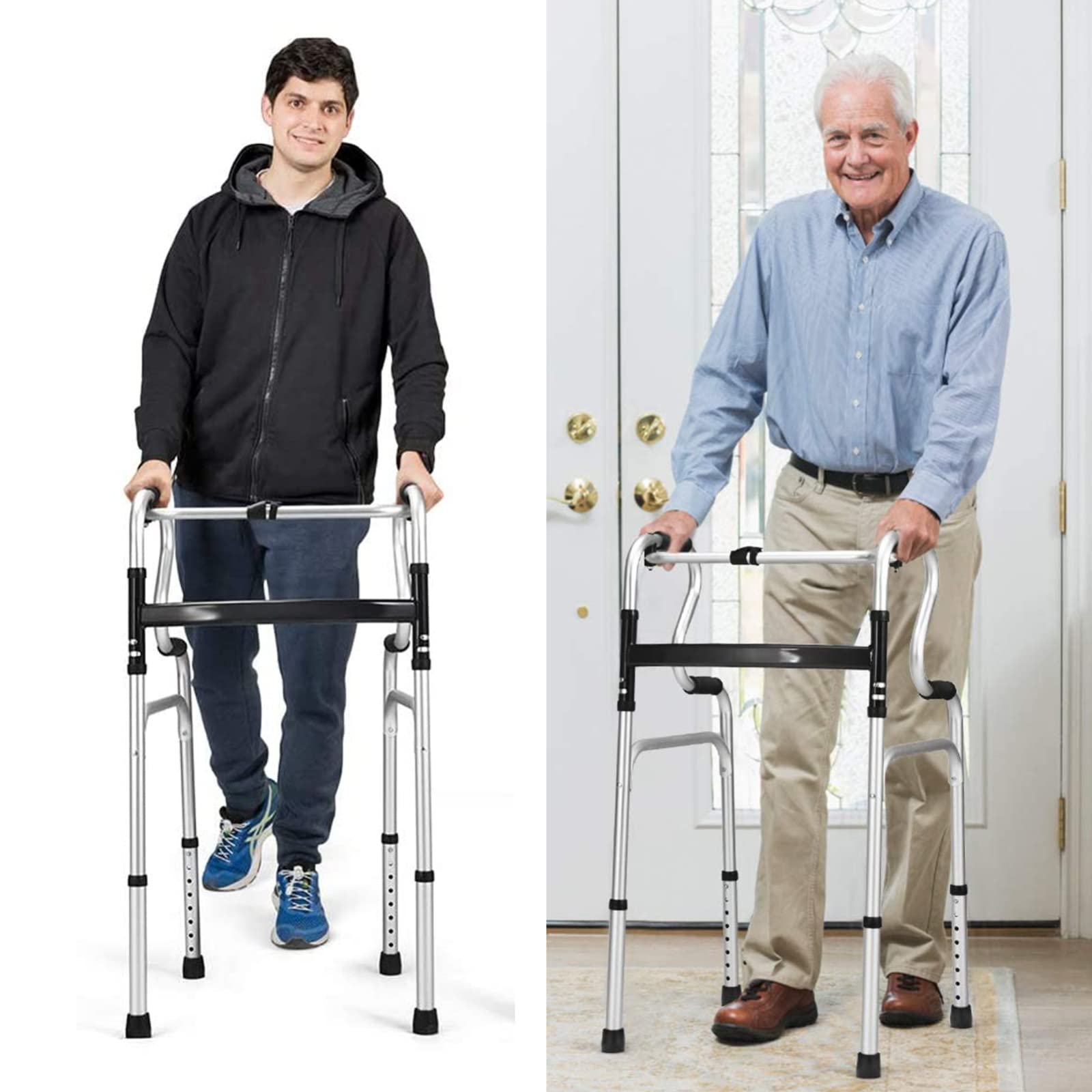 Andador con Asiento para Ancianos,Andador para Ancianos,Caminadores para Mayores,Andadores con Asiento,Andadores Adultos Plegable,Altura Ajustable,hasta 150 Kg