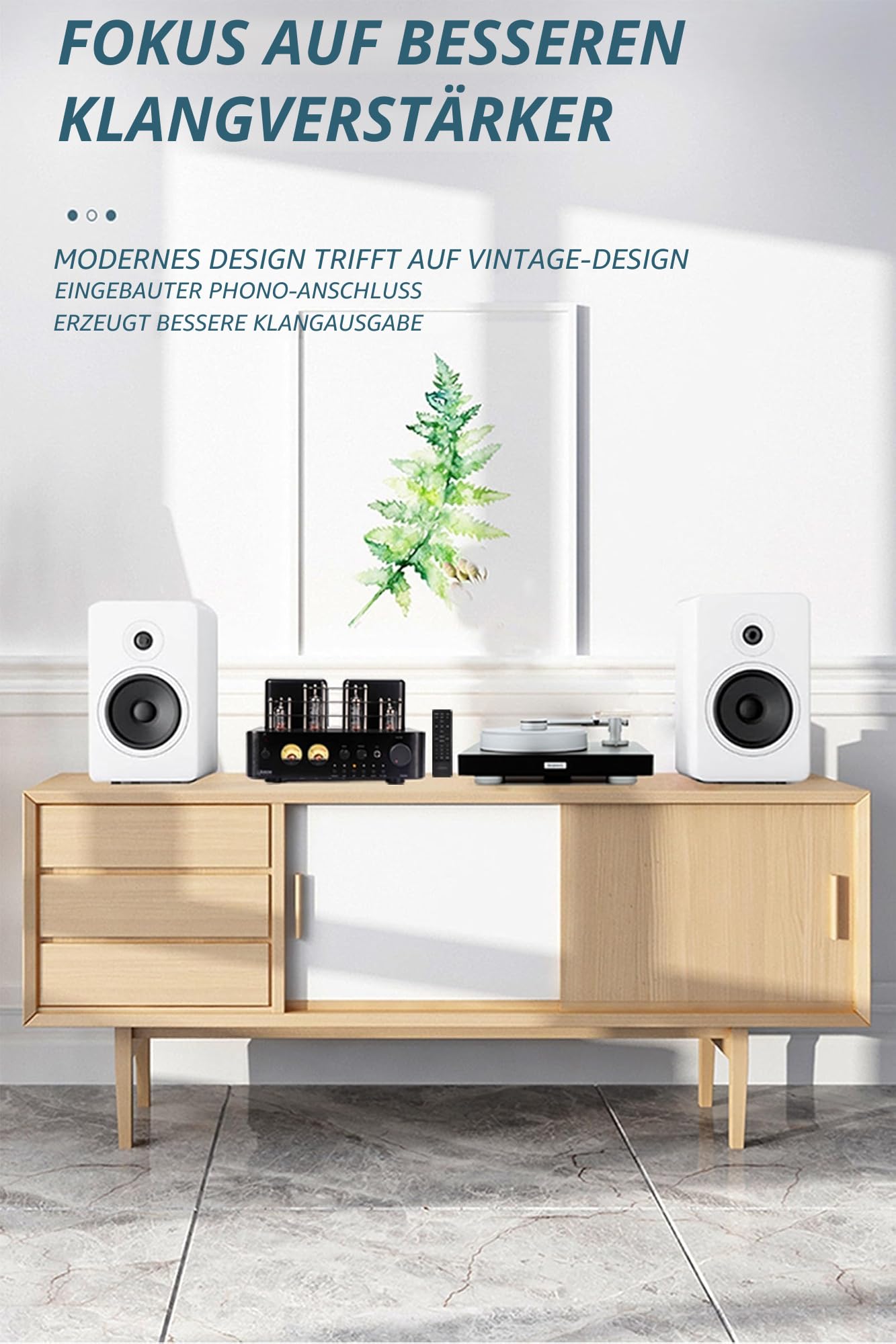 Juson Audio JTA50 50W x 2 Röhrenverstärker | Class AB HiFi Verstärker mit BT 5.0 | Phono Vorverstärker | AUX, Koax, USB & Subwoofer-Ausgang