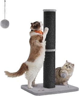 Feandrea Kratzbaum, Kratzsäule L, 85 cm hoch Kratzstamm, 13cm Dicker Stamm | Katzenbaum für mittelgroße und große Katzen, Sisalstamm, mit Plüschball und Glocke, schwarz, CLAWFY Kollektion PCA041B01