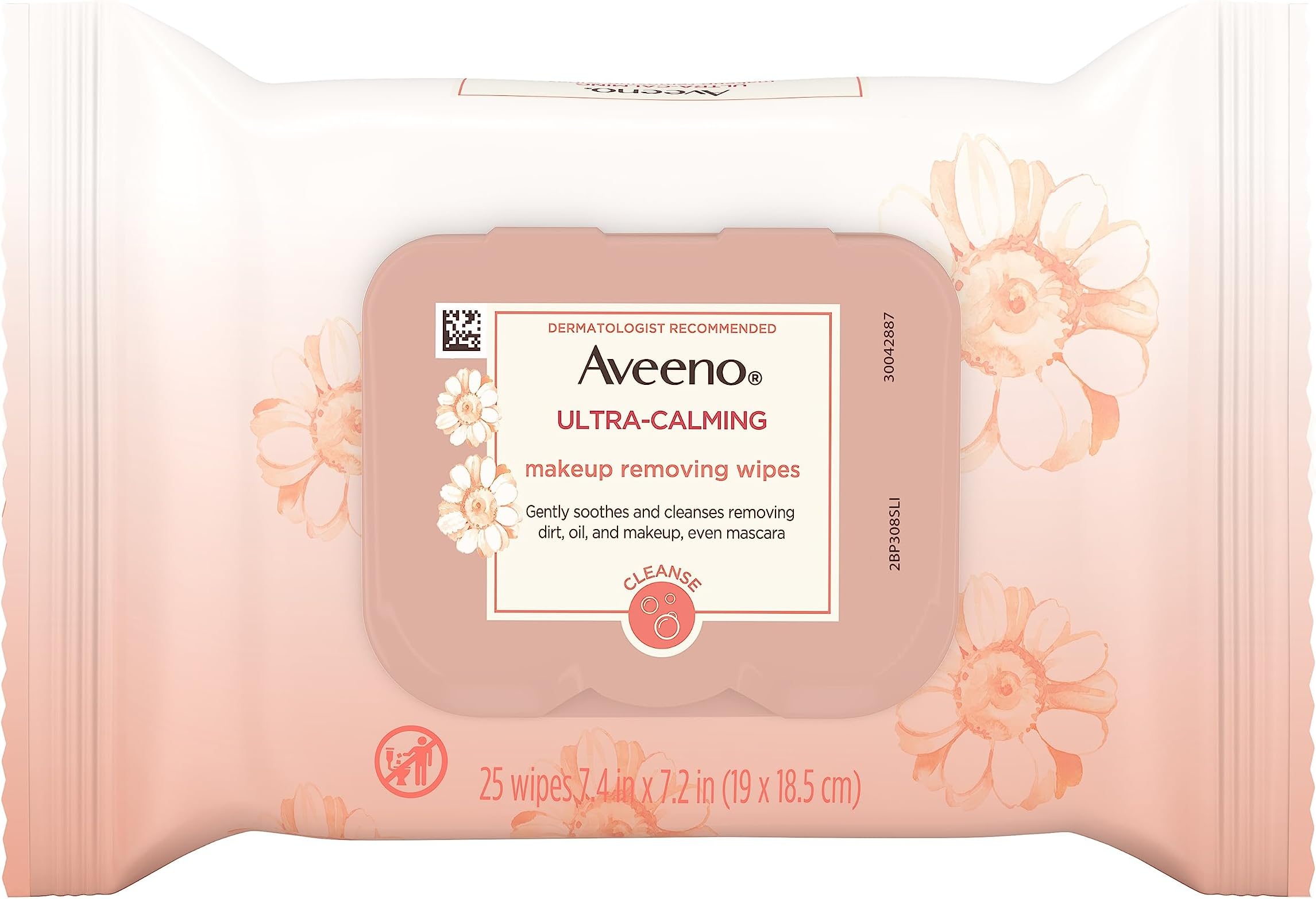 Aveeno Ultra-Calming Makeup Removing Facial Cleansing Wipes with Calming Feverfew Extract, Oil-Free Soothing Face Wipes for Sensitive Skin, Nourishing, Gentle & Non-Comedogenic, 25 ct