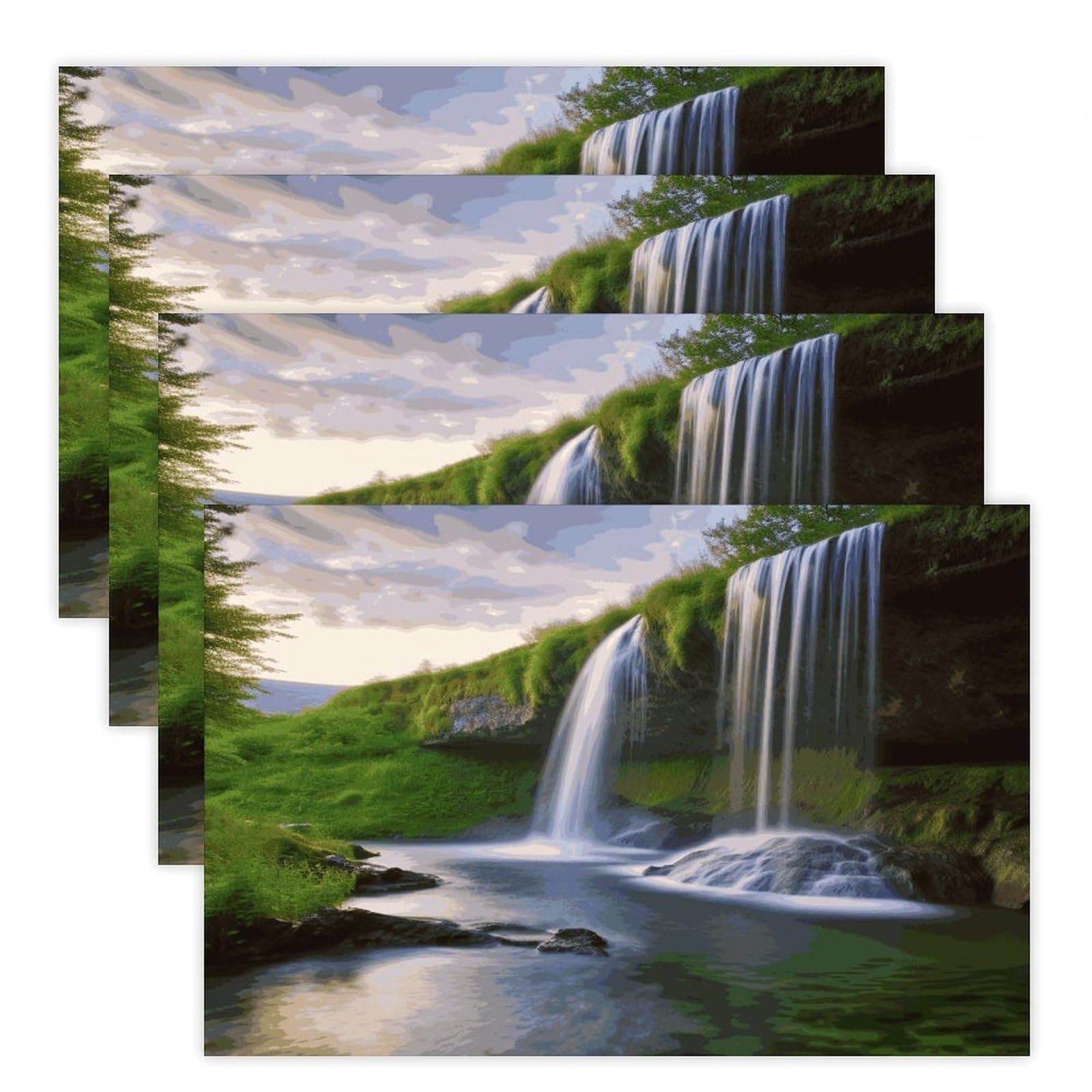 Waterfall Landscape Placemats Heat-Resistant Washable Place Mats Anti Slip Dining Table Place Mats Wipeable Dining Table Mats Kitchen Decoration Placemats 17.7’’×11.8’’