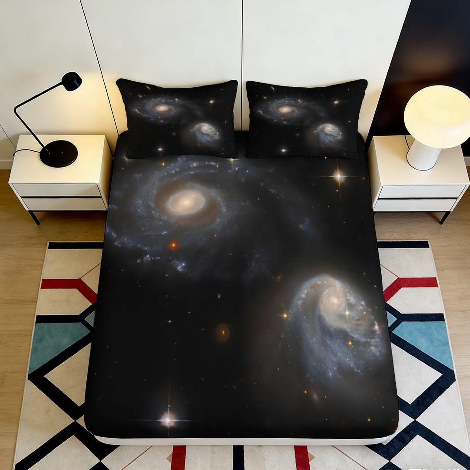 Jqzkxnhpbr Style-2 3D Printed Galaxy Starry Sky Fitted Sheet Microfiber Soft Black Cosmic Nebula Mattress Cover For Bedroom Decor 90X200x25cm