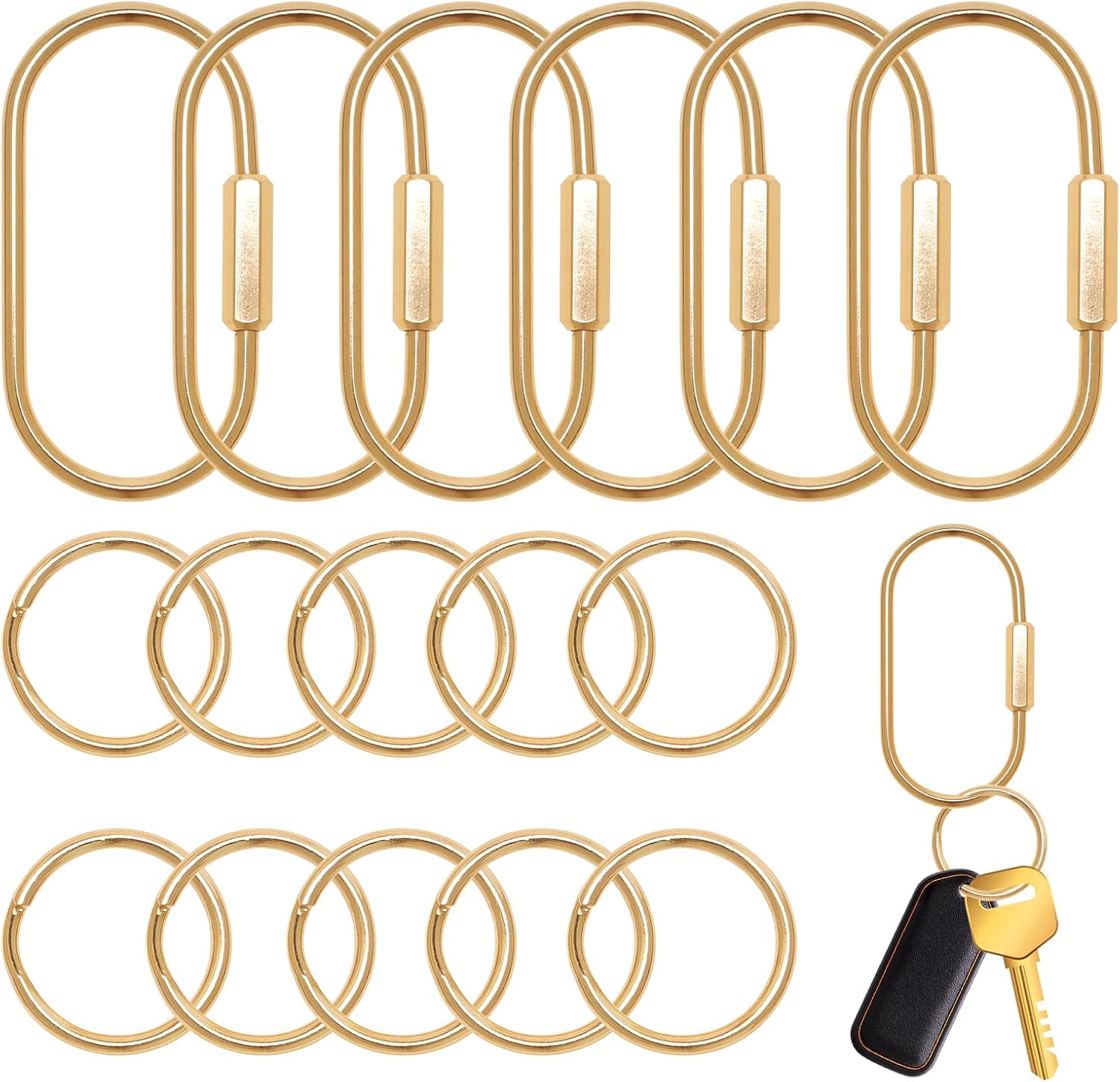 Brass Key Rings Bulk Gold Key Chain Organizer Holder for Men Women Secure Screw Locking 10 O-Rings Purse Bag Charms