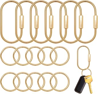 Brass Key Rings Bulk Gold Key Chain Organizer Holder for Men Women Secure Screw Locking 10 O-Rings Purse Bag Charms