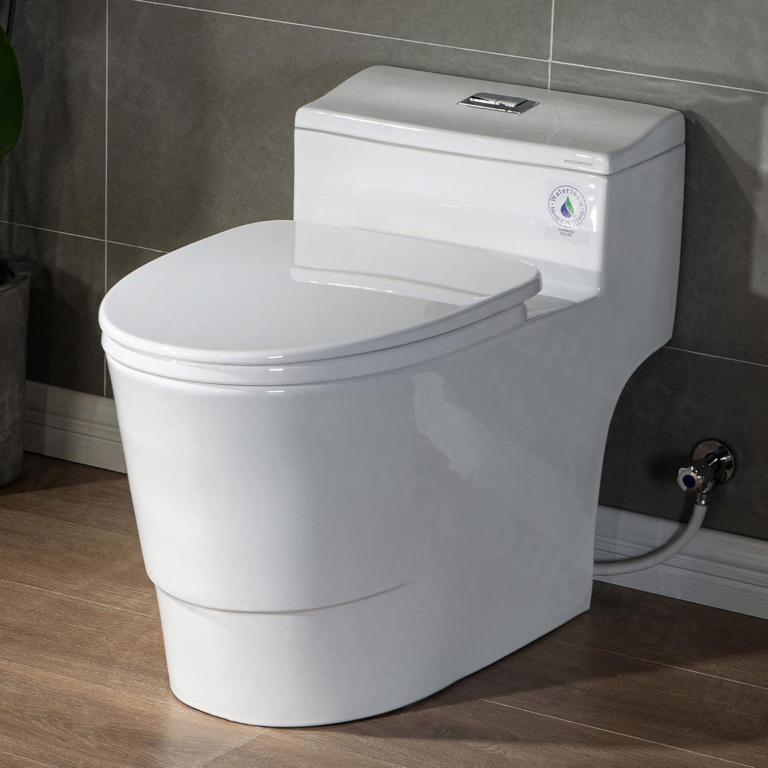 Front view of the WOODBRIDGE T-018 One-Piece Toilet