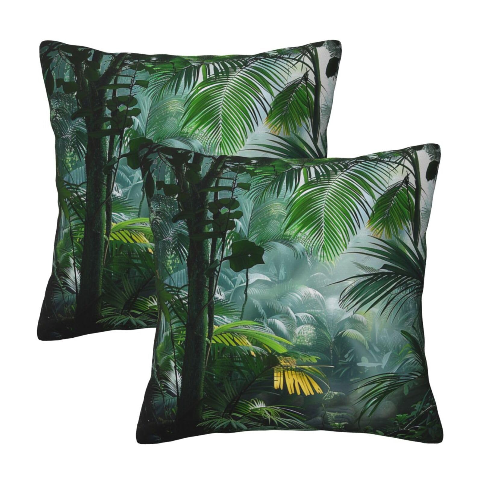 kkvhhyuo Tropical Rainforest Jungle Scene Print Pillow Covers Set of 2, Square Decorative Cushion Covers with Hidden Zipper, Throw Pillow Cases for Living Room Sofa Bed Chair, 50x50 cm