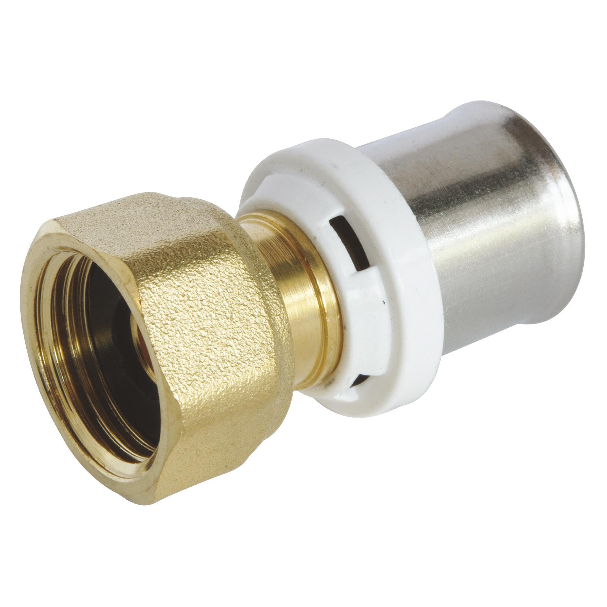 SOMATHERM FOR YOU, Raccord droit à sertir pour tube multicouche Ø20, écrou tournant F15/​21, compatible avec profils U, H, TH, conforme NF 545, étanchéité sécurisée, facile à installer