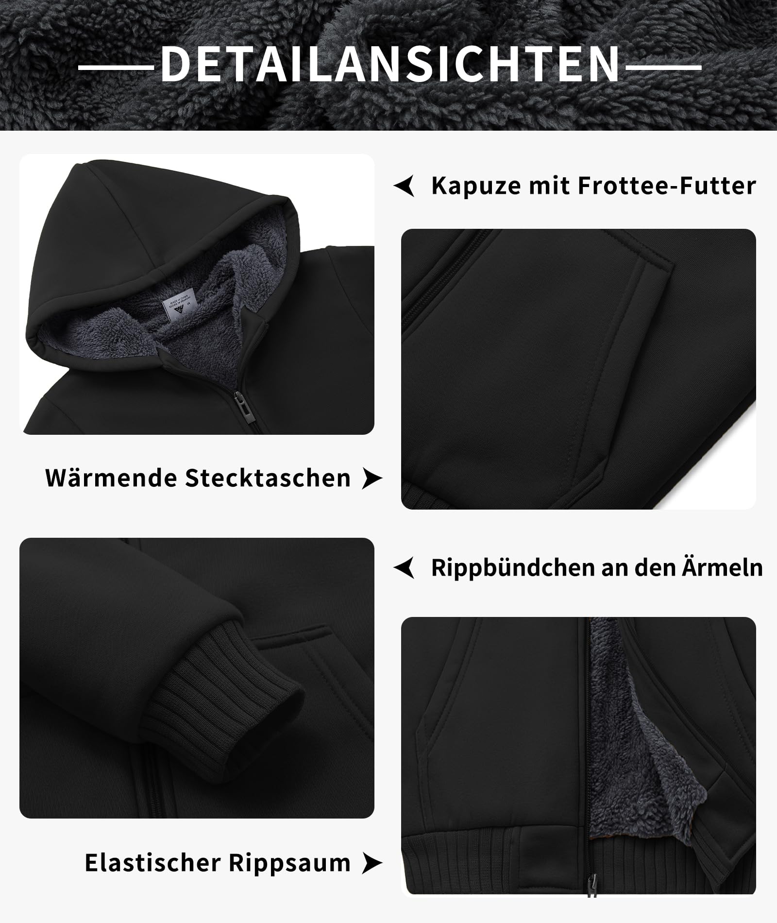 SwissWell Fleecejacke Kinder Jungen Warme Gefüttert Sweatjack Fleece Jacke mit Kapuze Jungen Winterjacke Kapuzenjacke für Kinder mit Reißverschluss Kuscheljacke