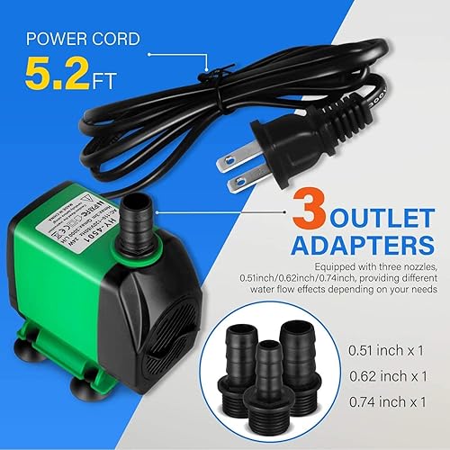 Miniatura 5 de Simple Deluxe Bomba de agua sumergible de 800 GPH con entrada ajustable, bomba de agua de fuente duradera de 24 W para pecera, hidroponía, fuentes,