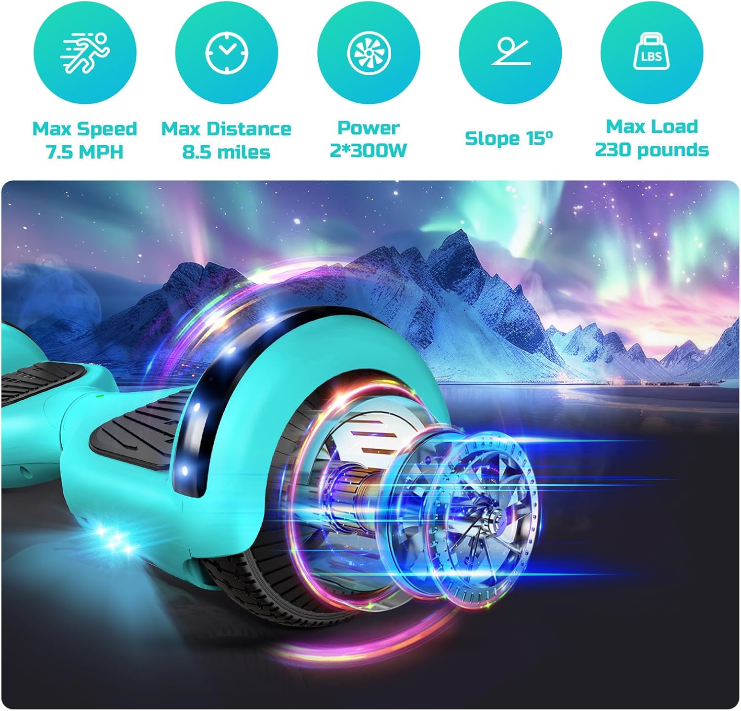 Scooter with Seat Attachment for Kids Adults, 6.5'' 8.5''Balancing Scooter with Bluetooth Speakers & Colorful LED Light with Kart