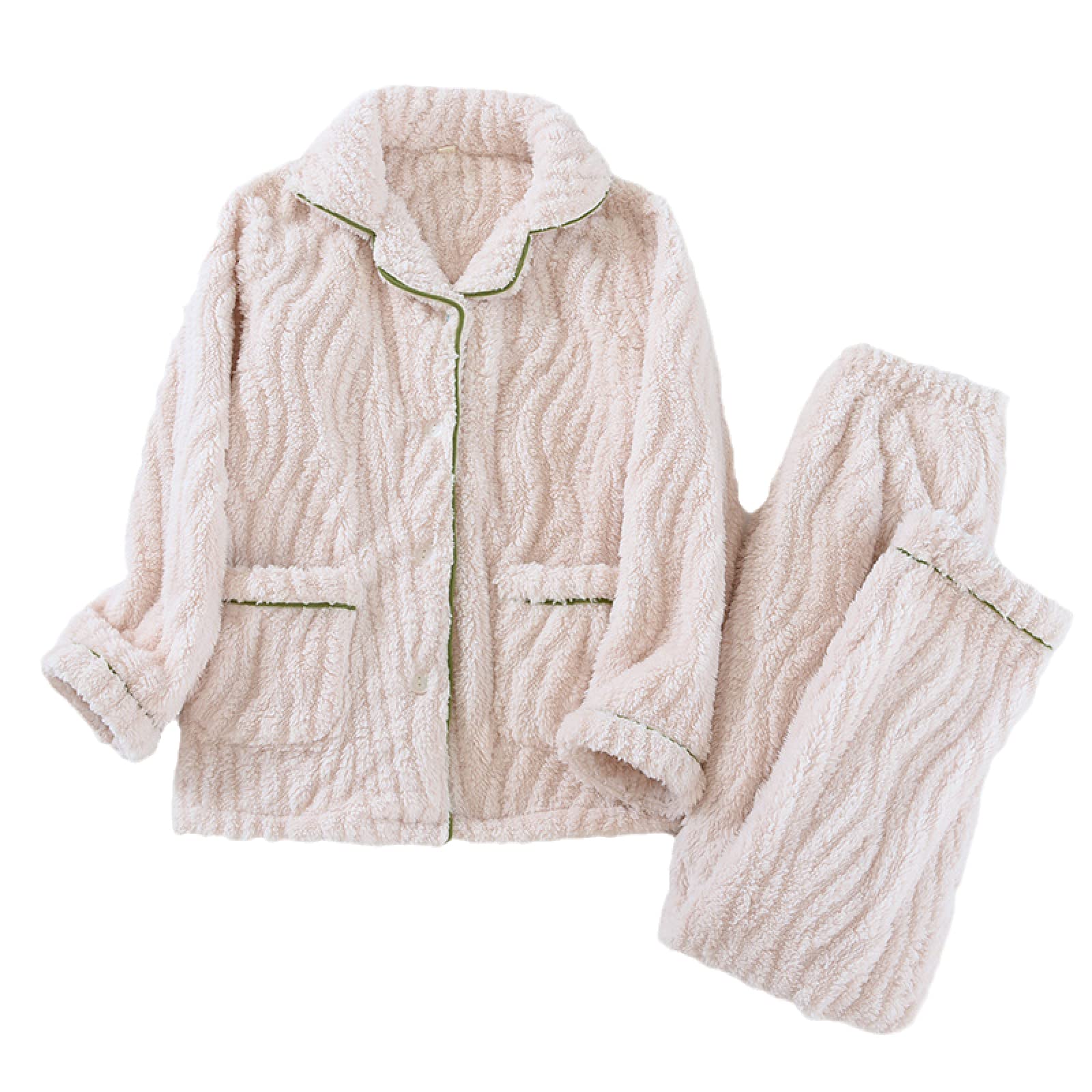 Set Pigiama in Pile Donna -Elegante Inverno Caldo Donne Pigiama A Maniche Lunghe Set Casual Due Pezzi Flanella Ispessita Moda Homewear Abbigliamento da Notte