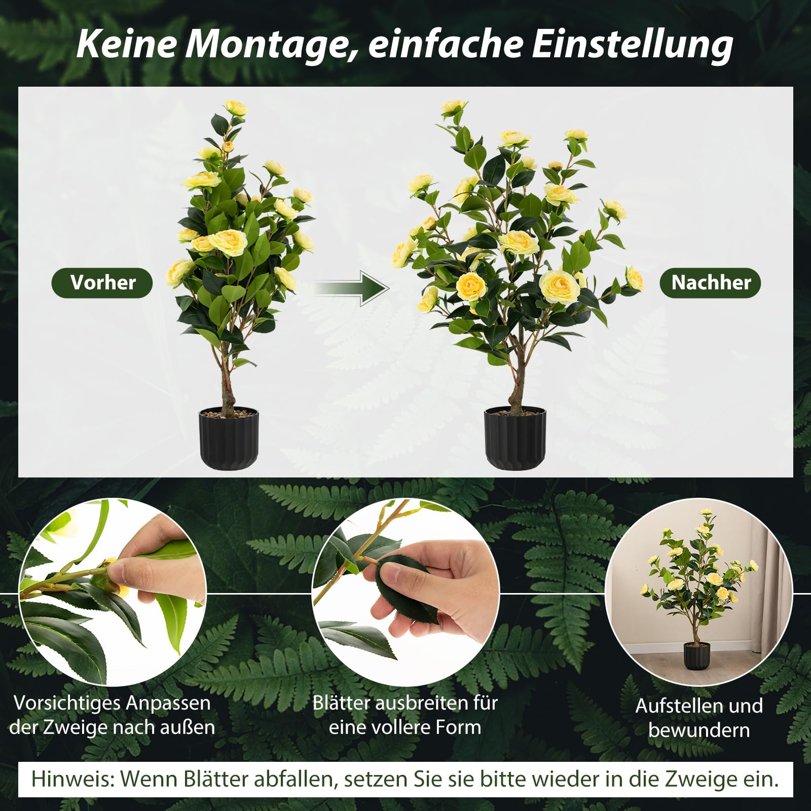 YJDOORPLAY Künstliche Kamelie 42cm - Pflegeleichte Deko Blume Ohne Gießen