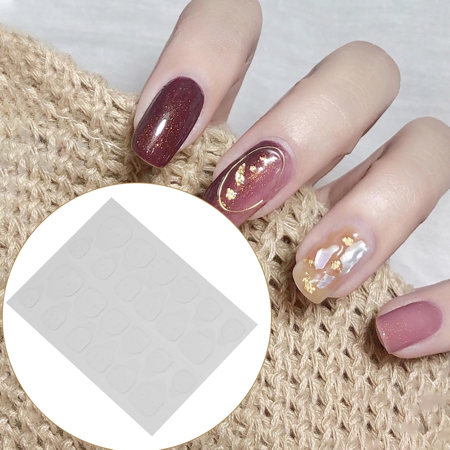 20 Sheets Double Sided Nail Glue Sticker for Fake Tips, Invisible