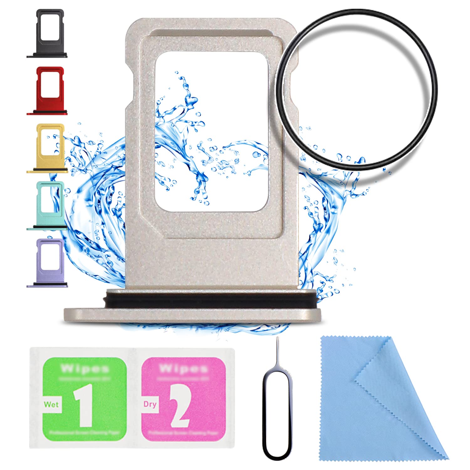 ASDAWN for iPhone 11 SIM Card Slot Replacement for iPhone 11 SIM Card Tray Holder Waterproof Rubber Ring and SIM pin(Single Sim Version 6.1 inches)(White)