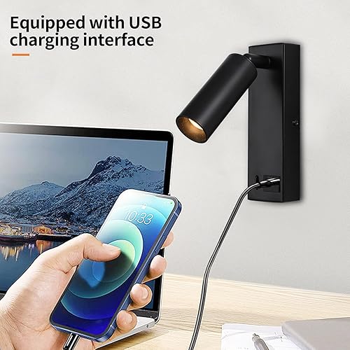 Miniatura 9 de Luz LED de pared para lectura de noche, con puerto de carga portátil con botón, interruptor de control de elevación, cableado empotrado desenchufado